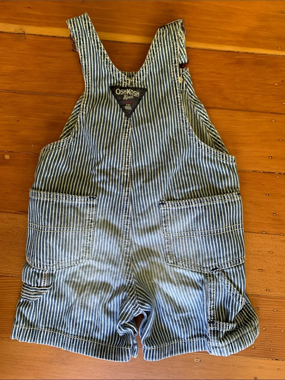 OshKosh B'gosh Blue and White Stripe Short Overalls